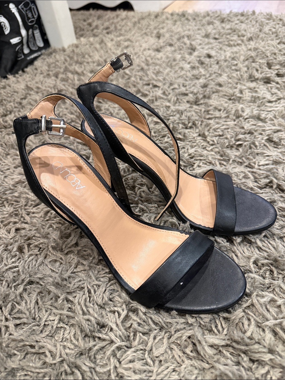 Abound Black Open-Strap Ankle Buckle Heels